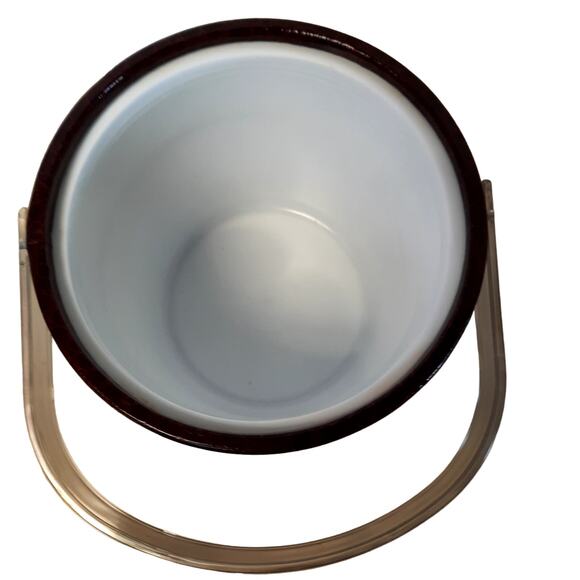 MID CENTURY MODERN VINTAGE BROWN VINYL ICE BUCKET WITH LID‎ & HANDLE MADE IN USA - Picture 4 of 9